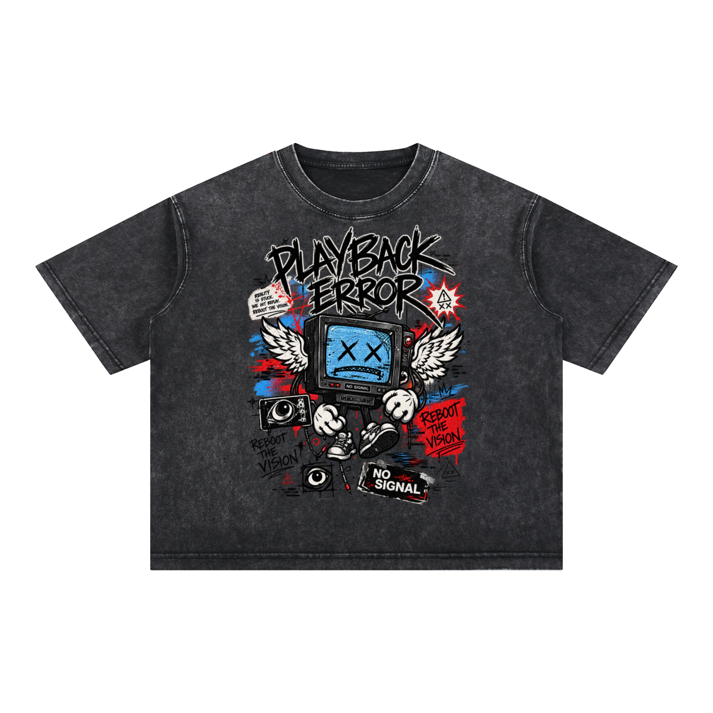 PLAYBACK ERROR oversized tee in Mineral Wash Black