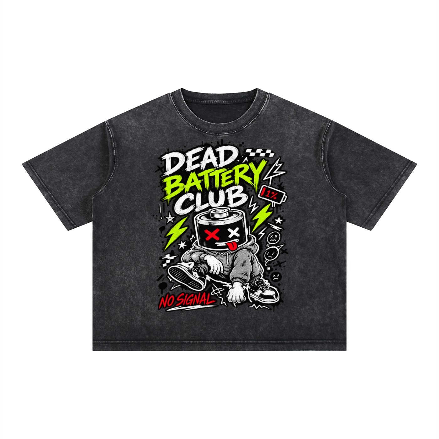 DEAD BATTERY CLUB oversized tee in Mineral Wash Black
